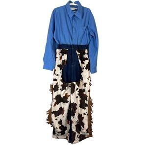 Vintage Boys Cowboy Rodeo Rider Costume 6-8 Years Suede Cowprint Chaps One Piece